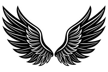 Obraz premium Black tribal angel wings vector illustration set with flying bird and feather design