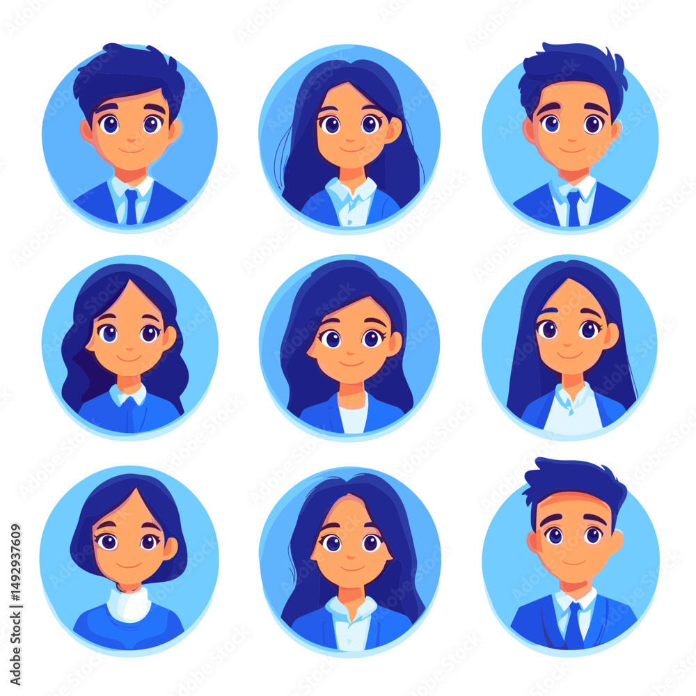 Poster diverse business avatar collection: a curated array of business-themed avatar images, each a vibrant