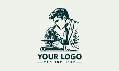 Vintage style male scientist carefully observed a microscope in laboratory research setting. Science concept
