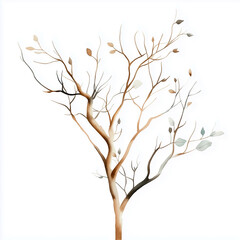 Fototapeta premium A serene illustration of a minimalist tree with delicate branches and soft leaves, embodying tranquility and nature.