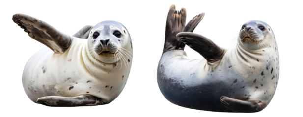 Happy Seal Lying on Its Back Relaxing Isolated on Transparent Background PNG
