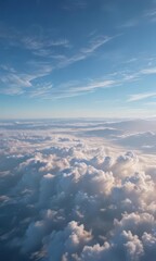 Brilliant cerulean expanse dotted with wispy cirrus clouds, landscape, open, outdoor