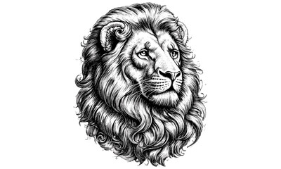 Detailed Lion Drawing, Vintage Hand-drawn Art, Rustic Wildlife Decor, Intricate Mane, Royal Lion Illustration, Black Sketch Art, Antique Engraving