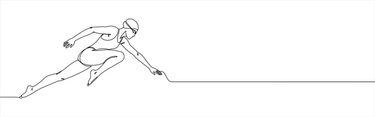Swimming concept continuous one line drawing. Hand drawn woman ready to jump into the water..