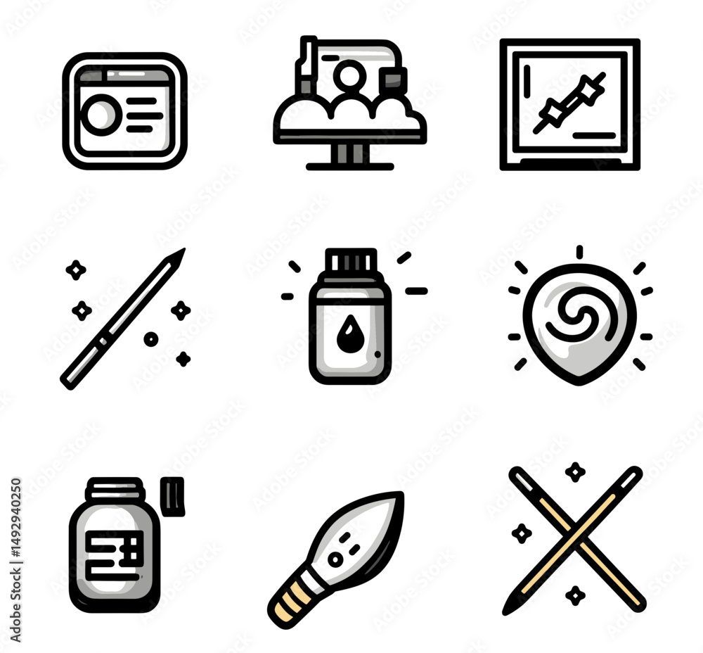 Poster design icon collection: a captivating array of design icons featuring modern graphic elements, illus