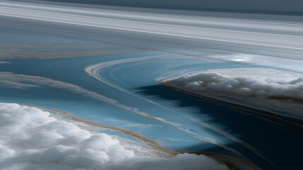Alien planet surface with turquoise lakes and orbiting moons