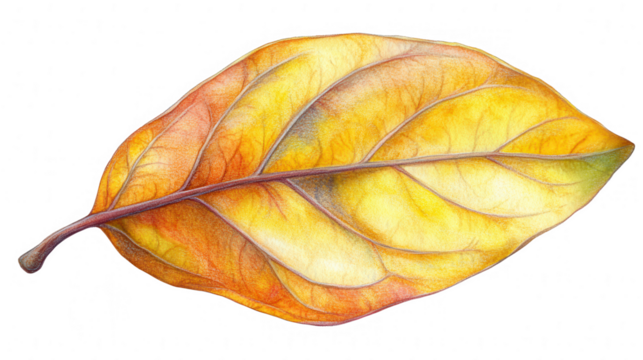 Autumnal leaf with intricate venation, PNG transparent background