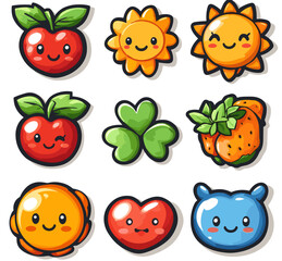 Playful Array of Charms: An appealing collection of handcrafted illustrations, featuring cheerful animated characters, each meticulously designed with captivating expressions.