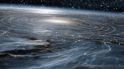 A glowing map of planetary orbits with starfield background