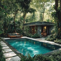 Luxurious Jungle Villa Retreat with Swimming Pool and Lush Greenery in Bali Indonesia from Eye Level