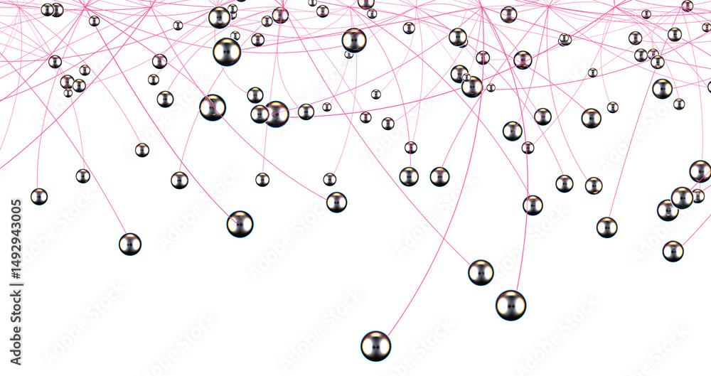 Aufkleber Big data visualization. Network connection structure with chaotic distribution of points and lines. 3D rendering.