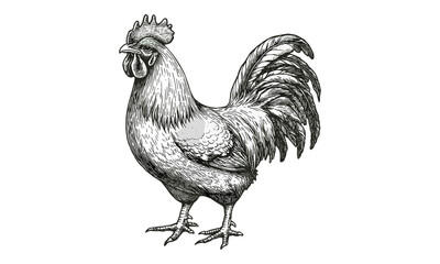 Vintage Engraving Art Rooster, Farm Animal Print, Rustic Wildlife Drawing, Antique Black Sketch, Detailed Hand-drawn Illustration, Trendy Wall Decor
