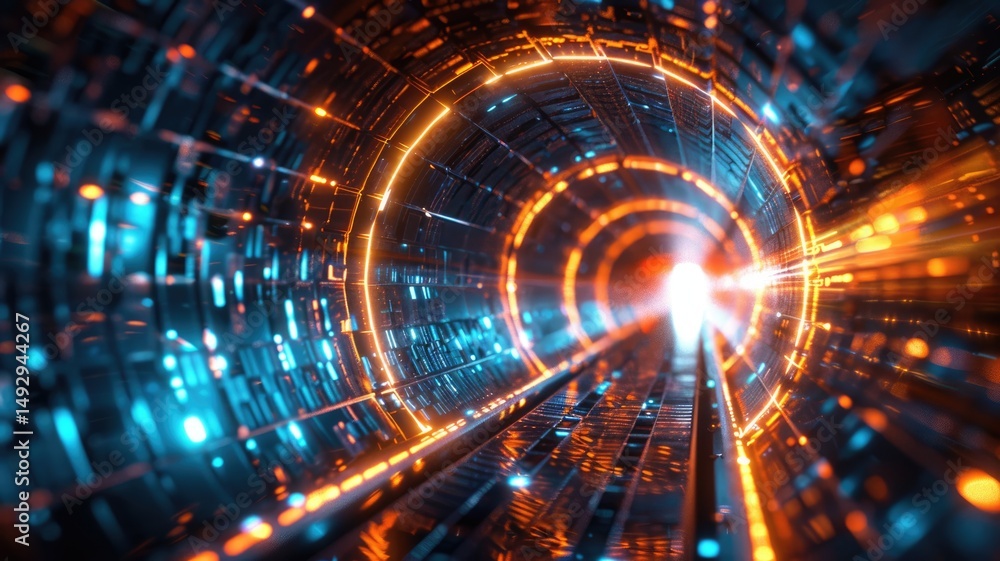 Poster abstract of particles glowing vivid light with fractal style effect. futuristic style vortex scene a