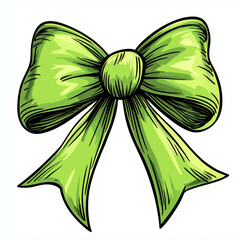 Green bow ribbon cartoonclipart festive decor illustration holiday wrapping cute sticker vector art graphic design modern birthday commercial greeting card packaging web whimsical 2020s marketing icon