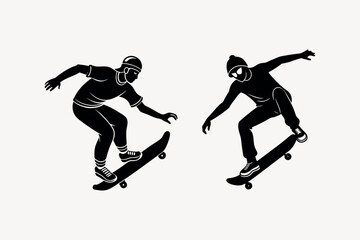 Skateboard players vector silhouette on white background