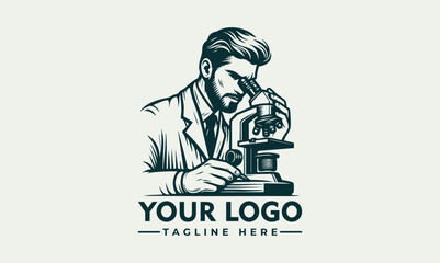 Vintage style male scientist carefully observed a microscope in laboratory research setting. Science concept
