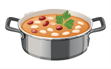 Bean and Herb Soup in Stainless Pot - Vector Illustration