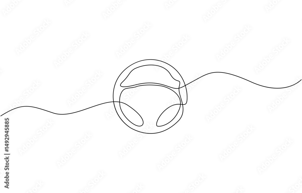 Poster steering wheel symbol in continuous line drawing style. abstract background, continuous line drawing