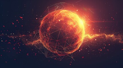 Abstract Futuristic Sphere: Orange & Yellow Gradient, Red Triangles