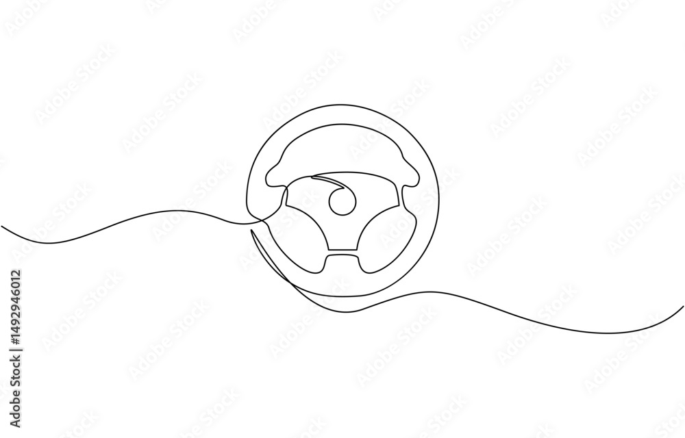 Poster steering wheel symbol in continuous line drawing style. abstract background, continuous line drawing