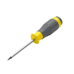 Grey and Yellow Screwdriver on Transparent Background