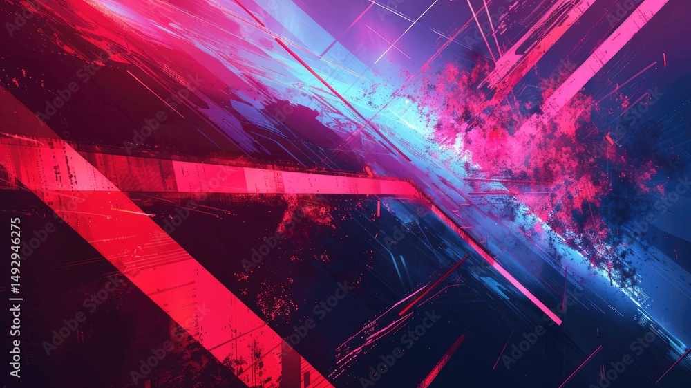 Poster abstract of digital shape or line and technological cyber style particle design connect in surreal e