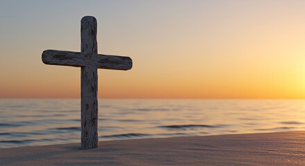 Cross on Beach at Sunset