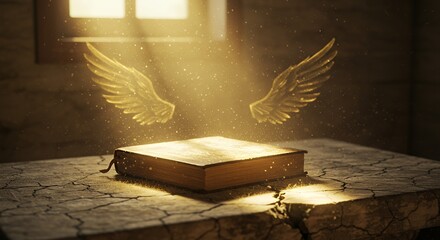 Old Book With Wings and Light