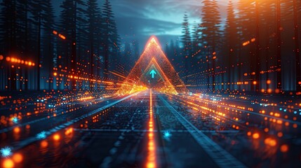 Fototapeta premium Abstract Geometric Triangles Vector, Colorful Shapes, Glowing Road, Modern Design