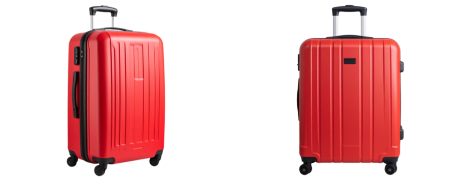  Red travel luggage suitcase isolated on a transparent background,