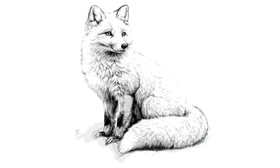 Arctic Fox Engraving in Snow, Hand-drawn Mammal, Vintage Black Etching, Winter Wildlife Art, Retro Animal Illustration, Monochrome Design, Trendy Home Decor, Animal Prints