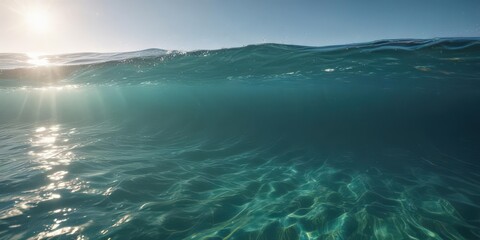 Sunlit ocean surface reveals vibrant underwater scene, gentle waves , nature, ocean life, ripple