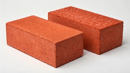 A single red clay brick stands upright on a clean white surface against a plain white background. The image highlights the texture and color of this fundamental building material in a simple