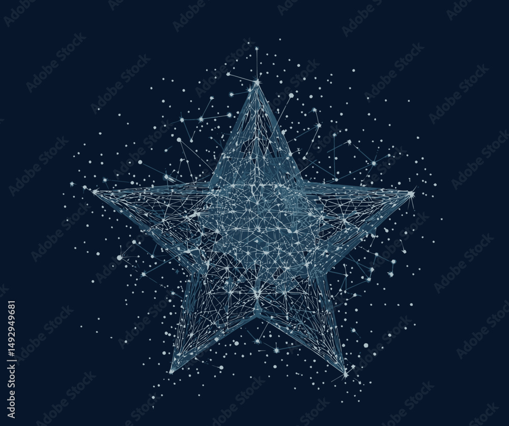 Poster abstract geometric star made of interconnected glowing points and lines resembling a constellation n