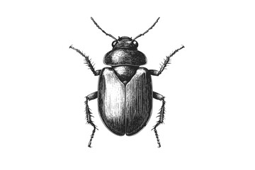 Beetle Line Drawing, Old Engraving Style Insect, Vintage Wildlife Sketch, Hand-drawn Nature Illustration, Monochrome Rustic Etching, detailed natural bug artwork