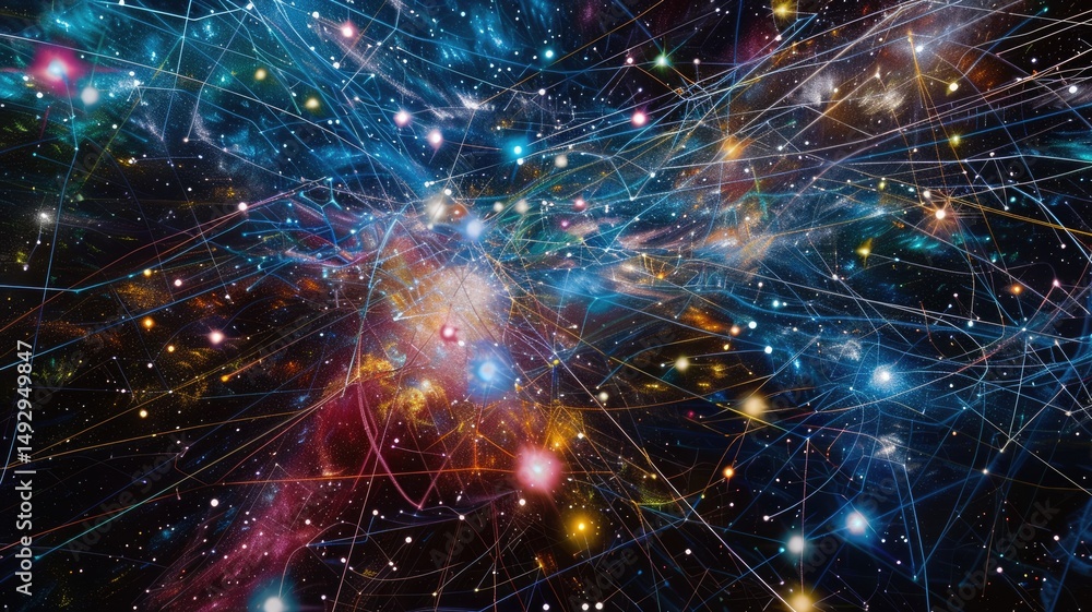 Poster abstract polygon data connect in seamless pattern with digital technology style design. particle con