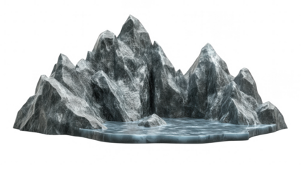 Majestic Mountain Range with Frozen Lake in PNG Transparent Background