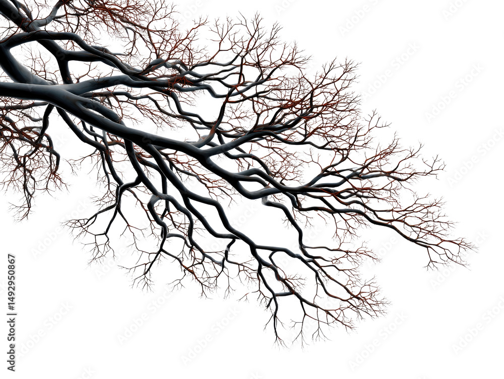 Poster branching elegance: a captivating close-up showcases the intricate network of a bare tree branch, hi