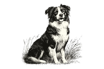 Border Collie Herding Engraving, Hand-drawn Dog Illustration, Vintage Pet Sketch, Antique Style, Monochrome Line Drawing, Black Sketch, Farm Decor, Trendy Farm Prints