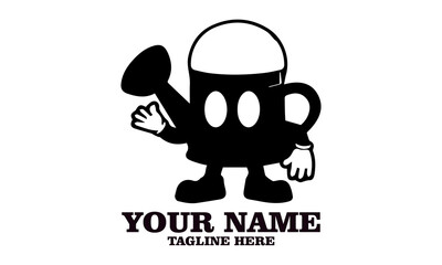 Cheerful watering can mascot character waving vector illustration. Watering can illustration for gardening and plant care vector logo design and watering can logo art