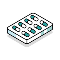 A modern isometric style icon of pill blister