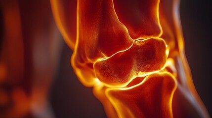 Detailed 3D illustration of a glowing human knee joint