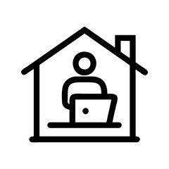 Remote work video icon. Person with laptop supporting virtual work setup.