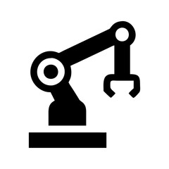 Robot arm technology icon. Robotic arm performing advanced automation tasks.