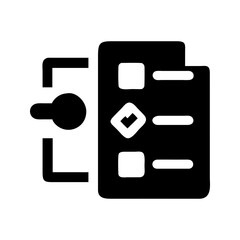 Task management workflow icon. Checklist with clock optimizing work efficiency.