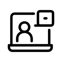 Video call communication icon. Screen with faces enabling virtual meetings.