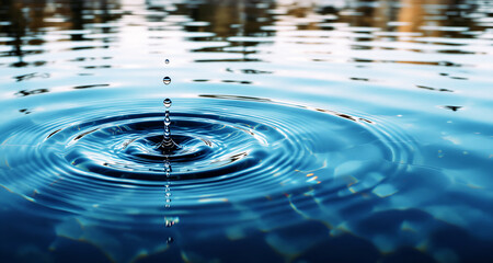 calmo e limpido specchio d'acqua dal colore ceruleo con riflessi e lievi increspature circolari