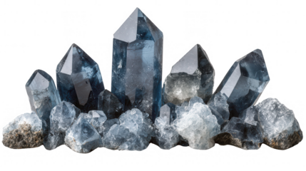 Stunning Group of Celestine Crystals, PNG Transparent Background