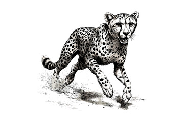 Vintage Cheetah Engraving, Fast Predator Illustration, Wild Animal Line Art, Monochrome Safari Drawing, Detailed Black Sketch, Old Etching Style, Nature Print