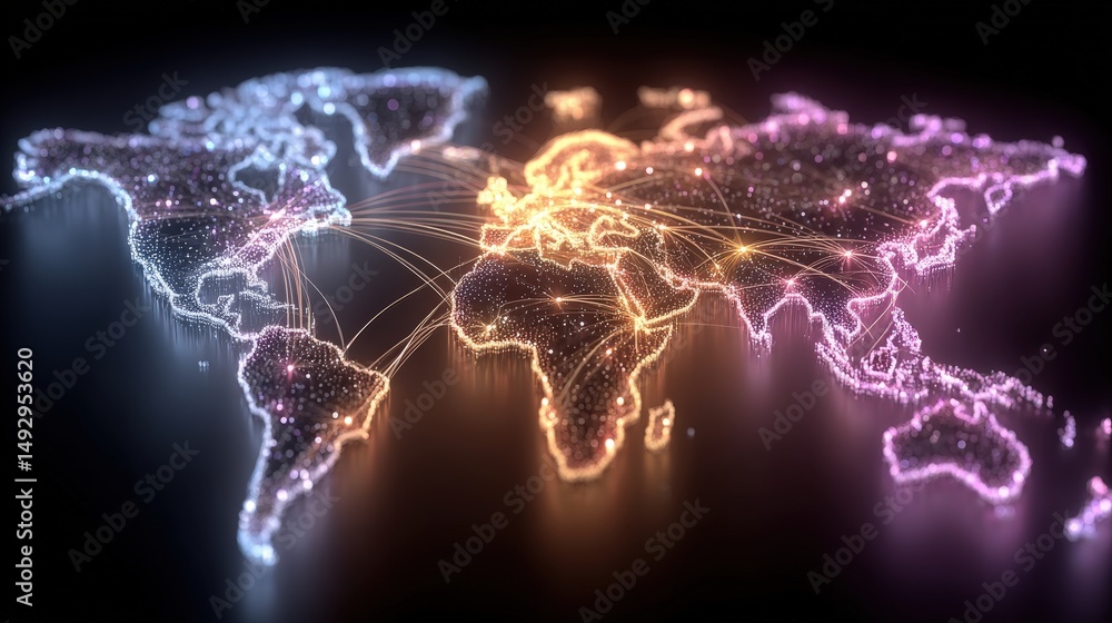 Poster global logistics network map with nodes and cargo connections